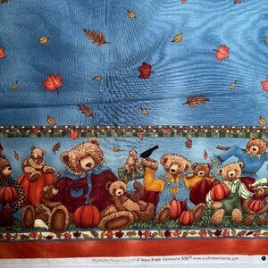 Just Shy 2 yards Vintage Teddy Bear Border Fall Pumpkin Hollow Cotton Fabric